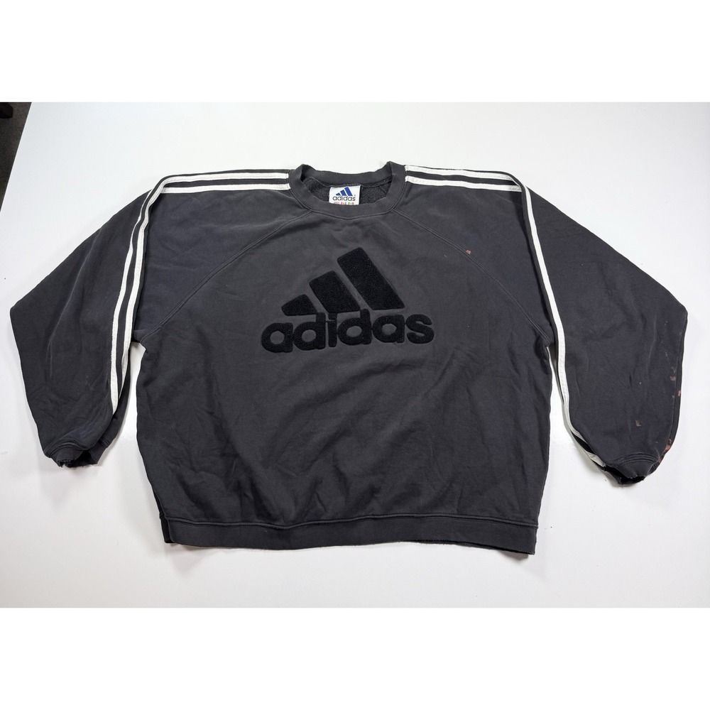 Vintage Adidas Sweatshirt Big Logo Black Crewneck Size Large Distressed